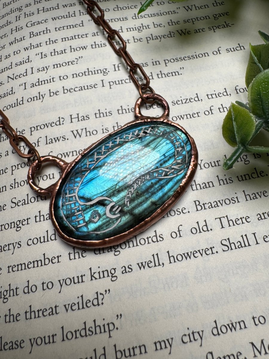 Labradorite Snake Necklace detail view by Copper Ashes