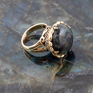 Black Labradorite and Golden Statement Ring detail view by Barse Jewelry