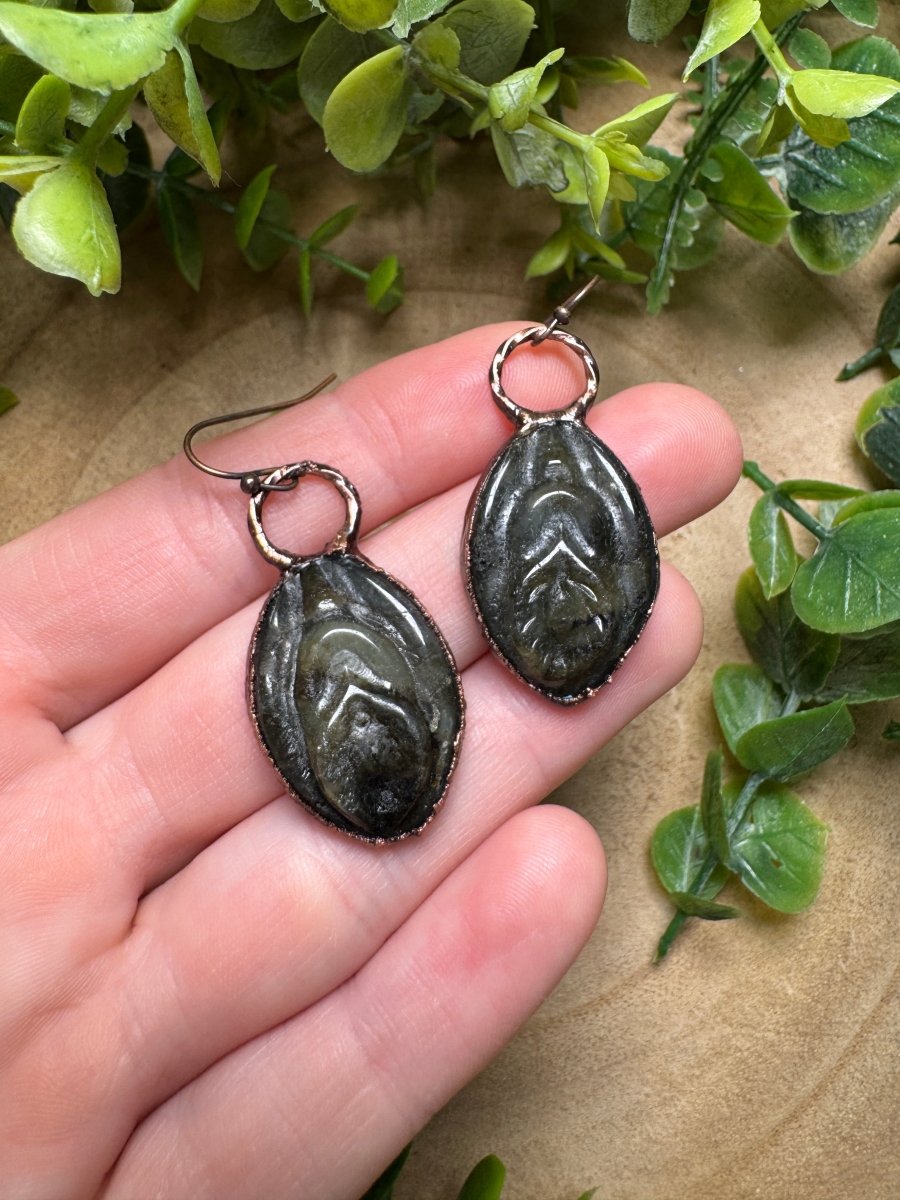 Labradorite Yoni Earrings by Copper Ashes