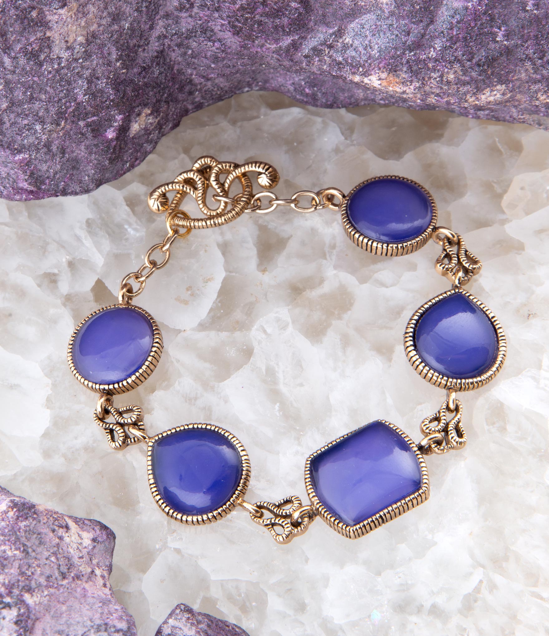 Lace Blue Agate Link Golden Bracelet detail view by Barse Jewelry