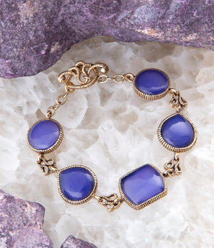 Lace Blue Agate Link Golden Bracelet detail view by Barse Jewelry