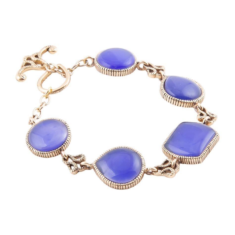 Lace Blue Agate Link Golden Bracelet detail view by Barse Jewelry