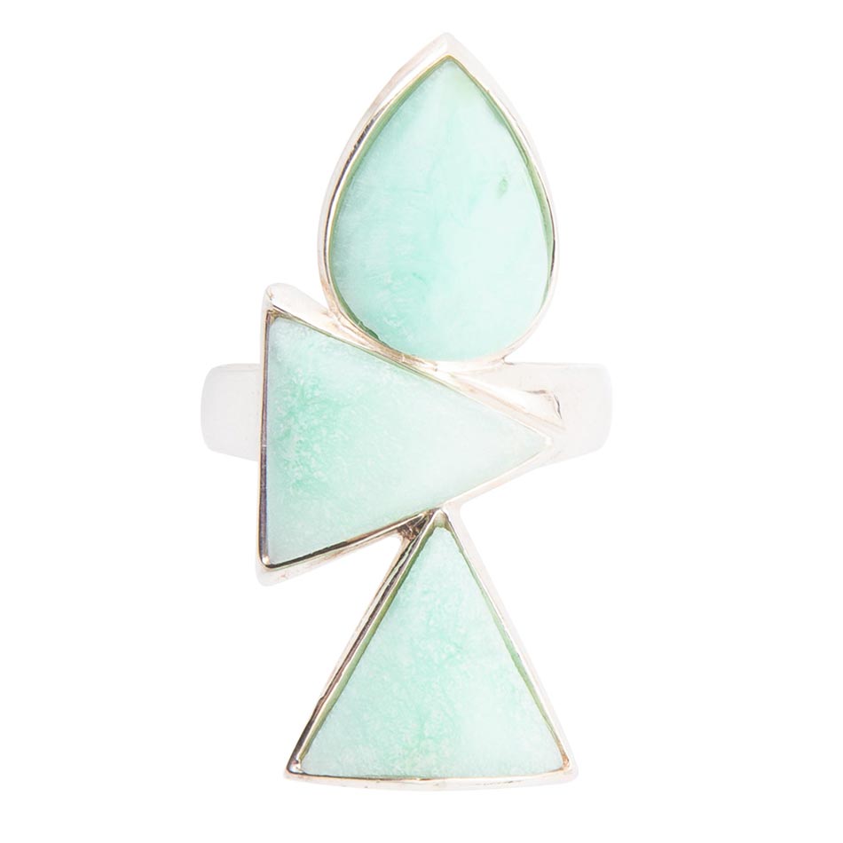 Lahana Green Chrysoprase and Sterling Silver Statement Ring detail view by Barse Jewelry