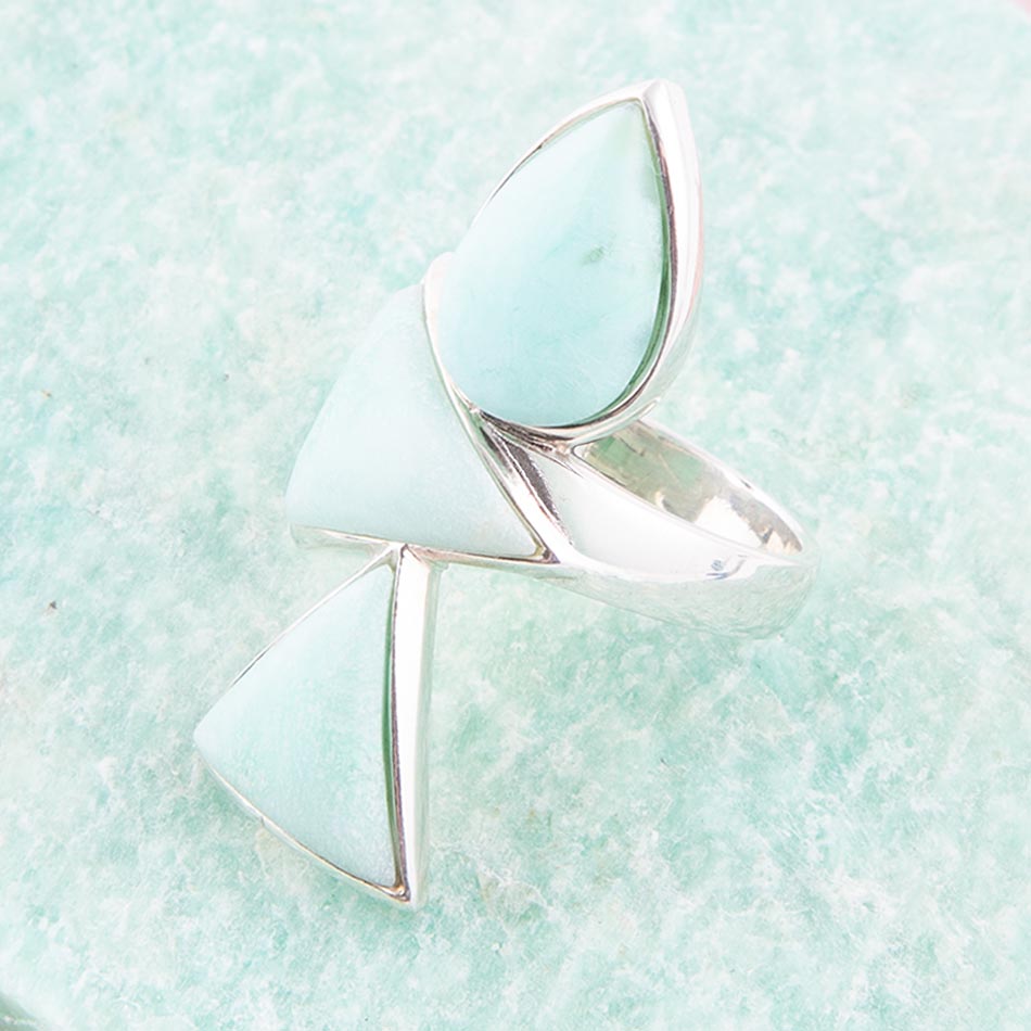 Lahana Green Chrysoprase and Sterling Silver Statement Ring detail view by Barse Jewelry