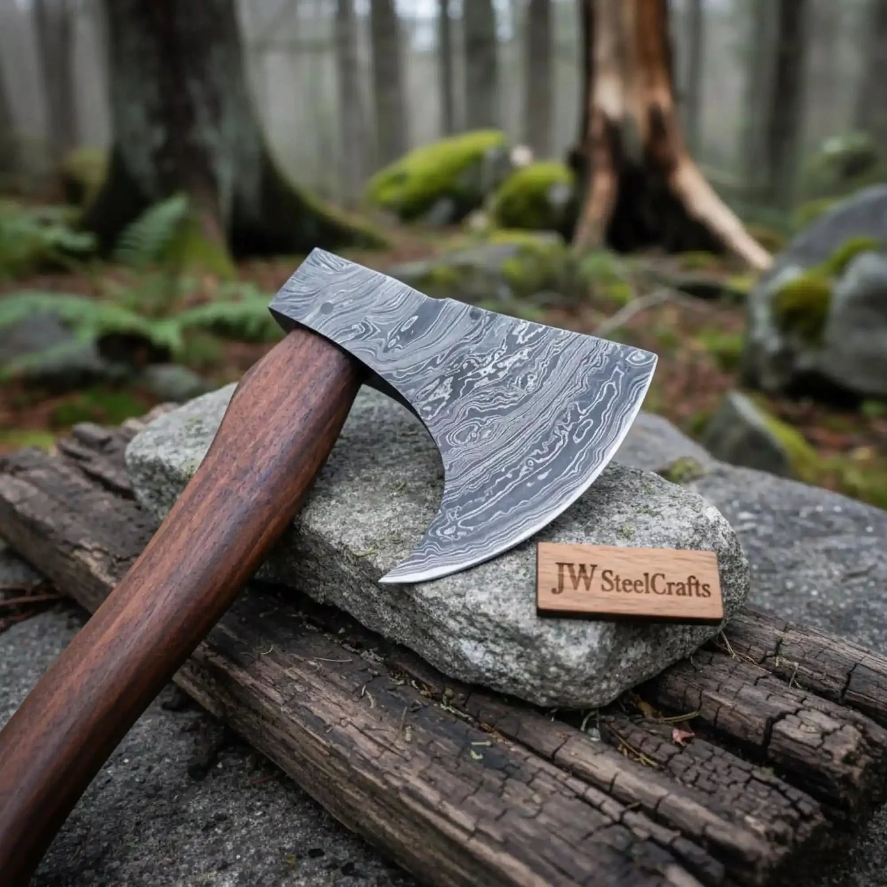 Handmade Damascus Steel Tomahawk Axe – Hand Forged Bearded Hatchet with Curved Hardwood Handle for Camping and Bushcraft | JW SteelCrafts by JW SteelCrafts, Southern lifestyle