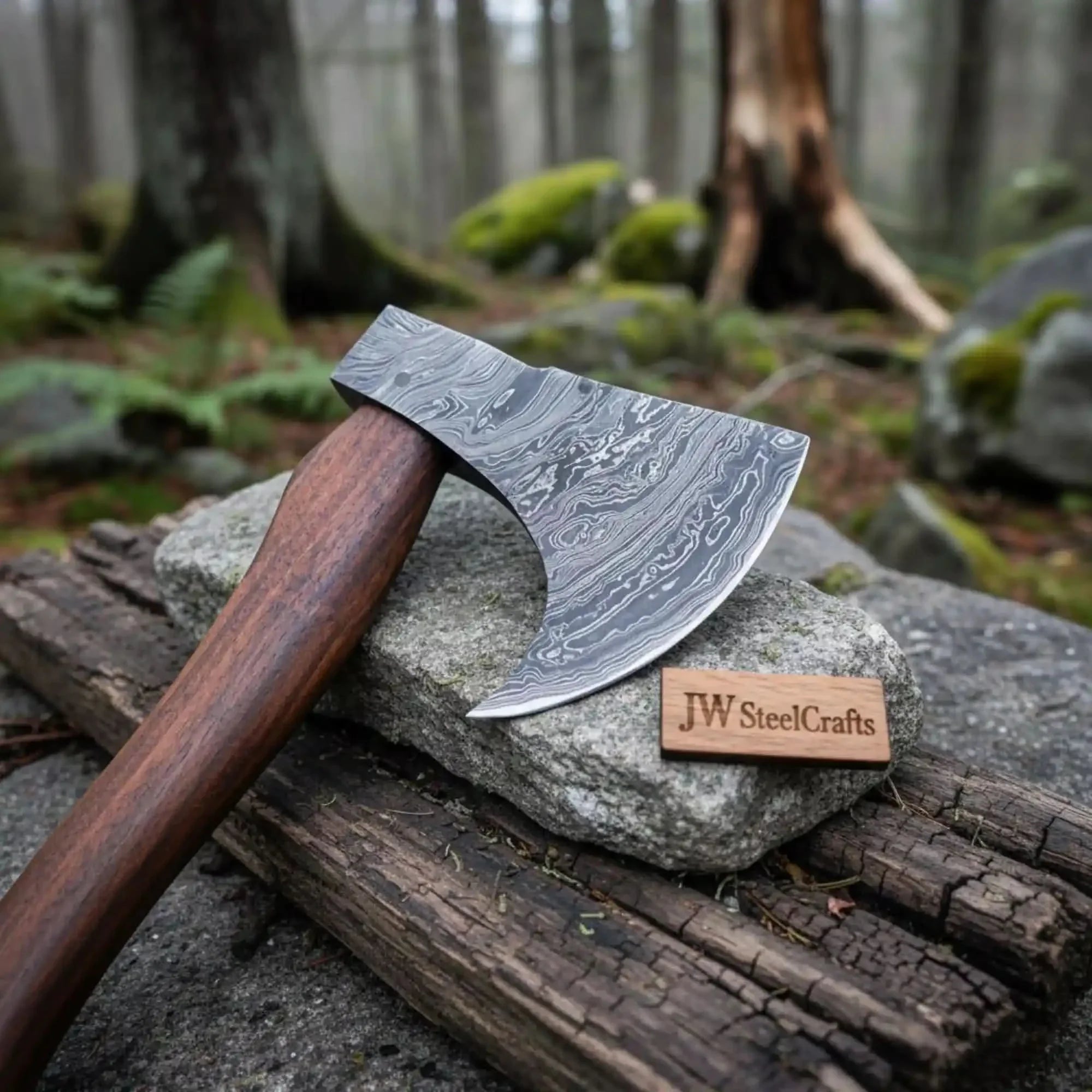 Handmade Damascus Steel Tomahawk Axe – Hand Forged Bearded Hatchet with Curved Hardwood Handle for Camping and Bushcraft | JW SteelCrafts by JW SteelCrafts, Southern lifestyle