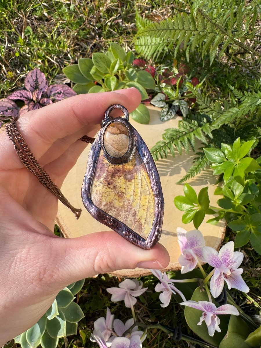 Landscape Jasper and Imperial Moth Wing Necklace by Copper Ashes
