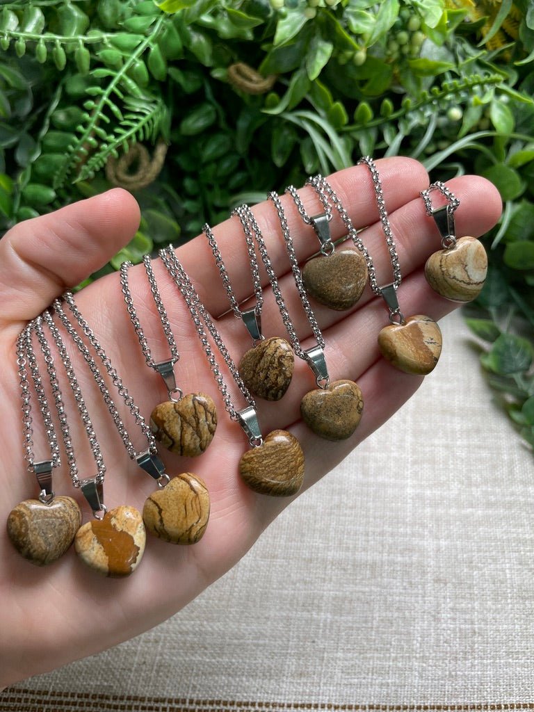 Landscape Jasper Heart Necklace detail view by Copper Ashes