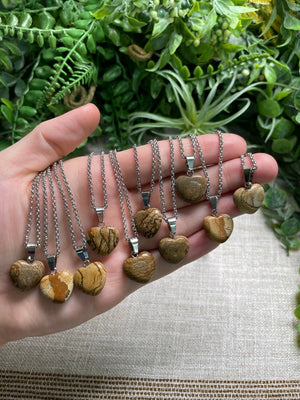 Landscape Jasper Heart Necklace detail view by Copper Ashes