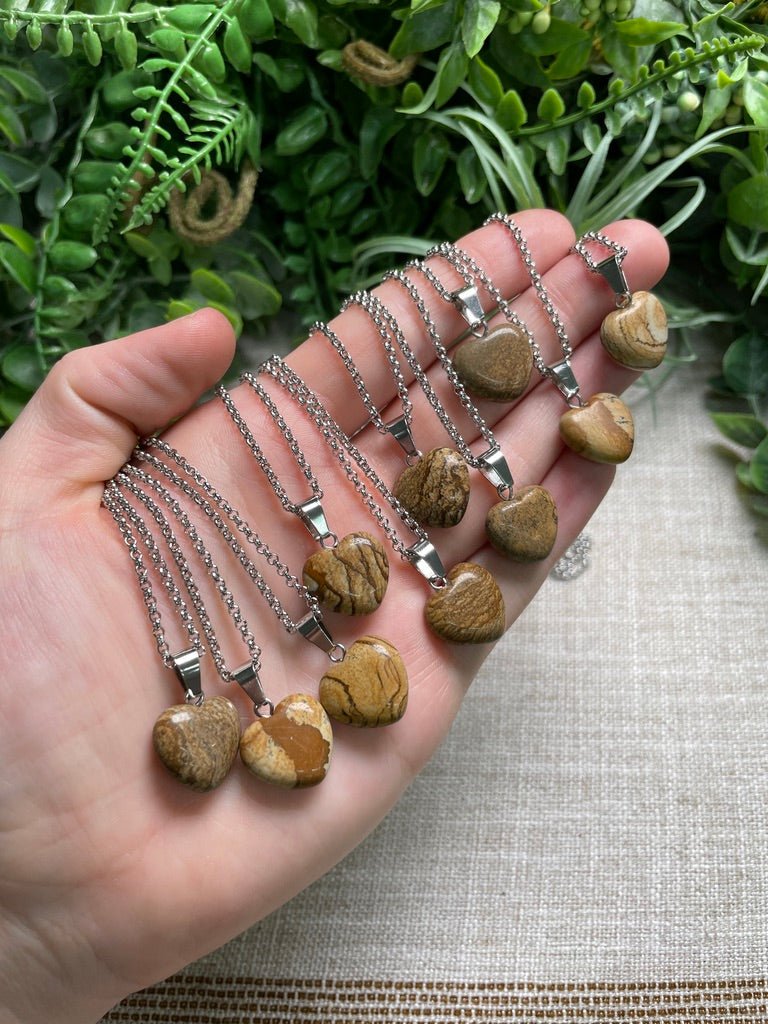 Landscape Jasper Heart Necklace detail view by Copper Ashes