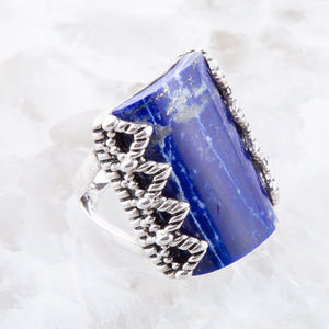 Blue Lapis Slice and Sterling Silver Ring detail view by Barse Jewelry
