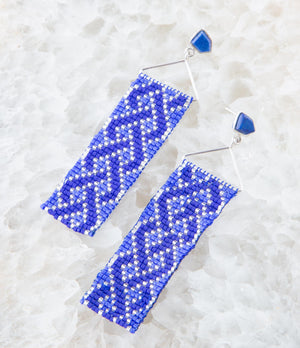 Lapis Woven Seed Bead Earrings detail view by Barse Jewelry