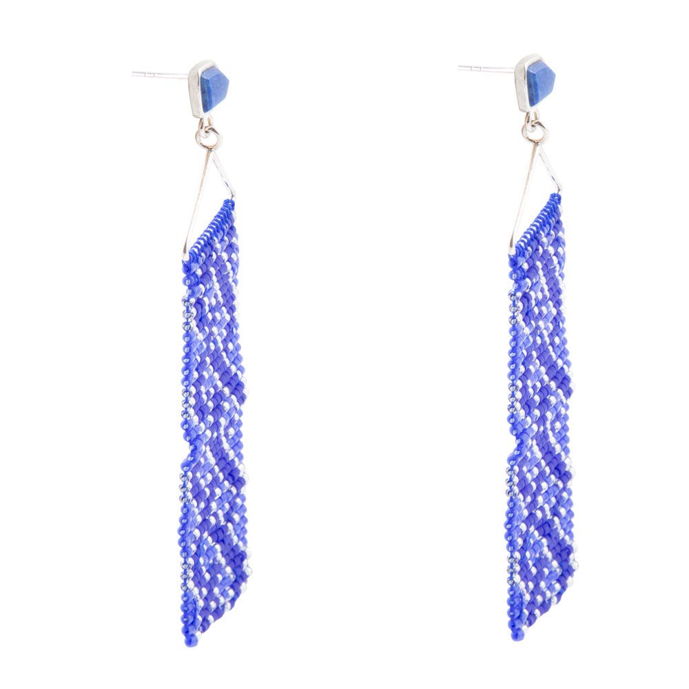 Lapis Woven Seed Bead Earrings detail view by Barse Jewelry