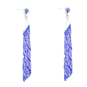 Lapis Woven Seed Bead Earrings detail view by Barse Jewelry