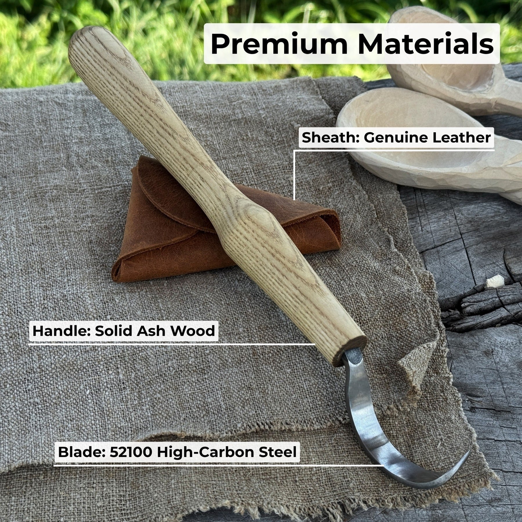 Large Hook Knife for Spoon Carving, ⌀6 cm (2.4 inches) detail view by Sharky Forged Steel Tools