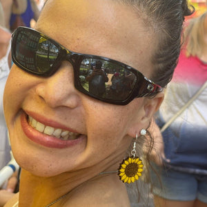 Large Kansas Sunflower Wooden Earrings | State Flower Jewelry by Cate's Concepts, LLC, handmade jewelry detail photo 3