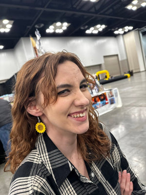 Large Kansas Sunflower Wooden Earrings | State Flower Jewelry by Cate's Concepts, LLC, handmade jewelry detail photo 13