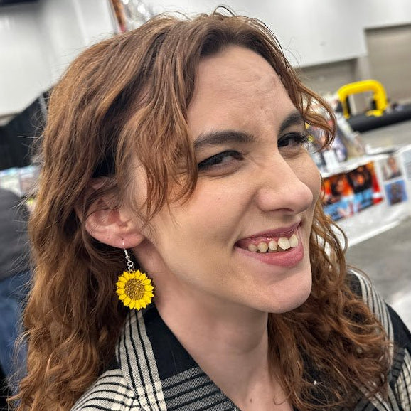 large Kansas Sunflower Wooden Earrings | State Flower Jewelry detail view by Cate's Concepts, LLC
