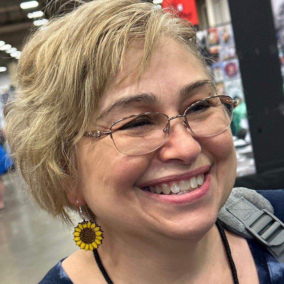 large Kansas Sunflower Wooden Earrings | State Flower Jewelry detail view by Cate's Concepts, LLC