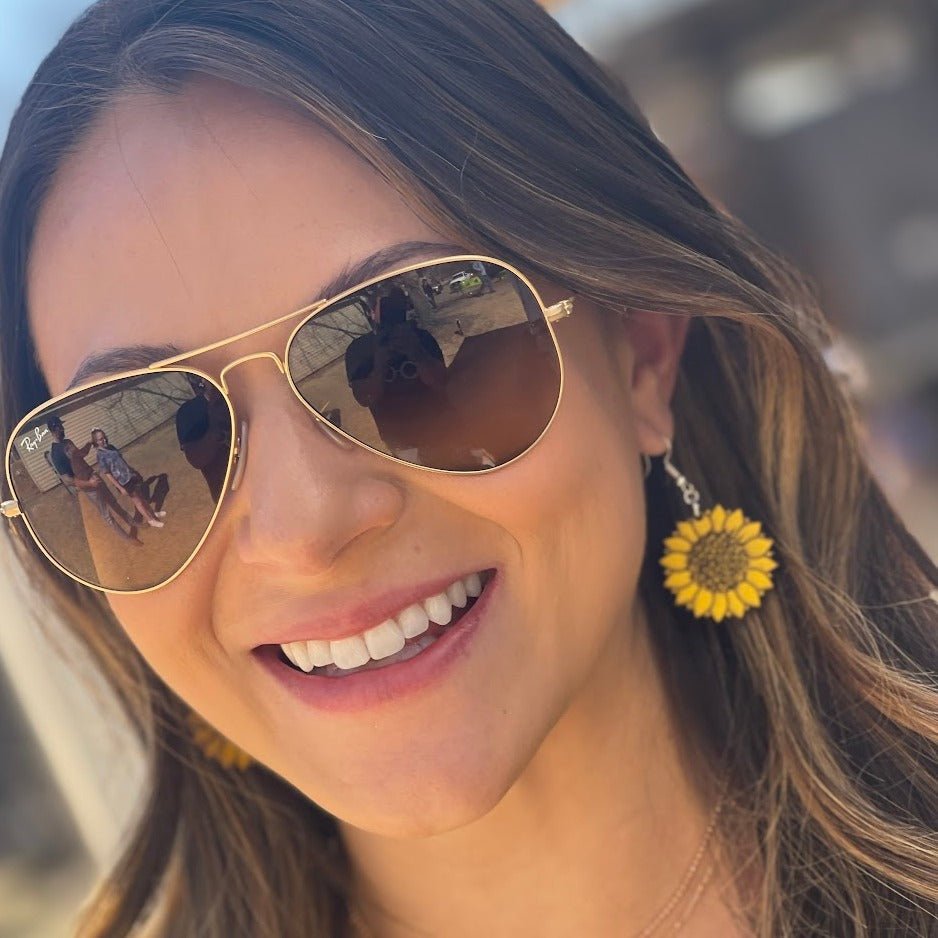 Large Kansas Sunflower Wooden Earrings | State Flower Jewelry by Cate's Concepts, LLC, handmade jewelry detail photo 9