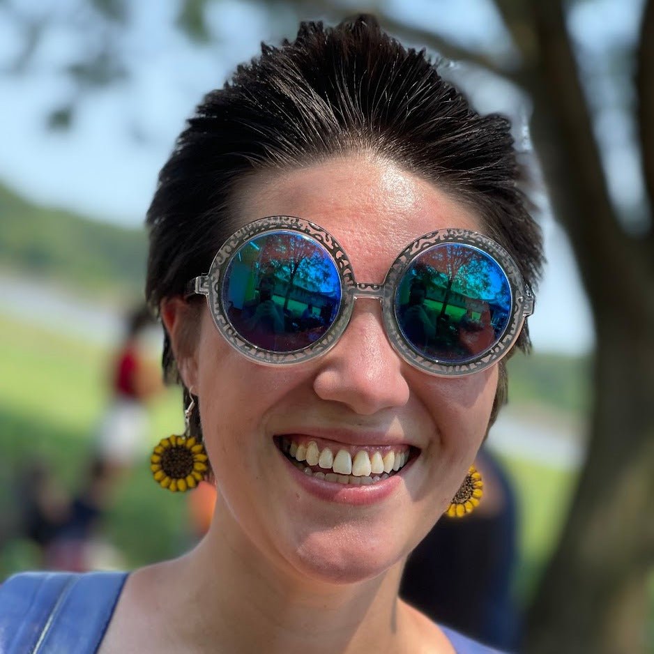 large Kansas Sunflower Wooden Earrings | State Flower Jewelry detail view by Cate's Concepts, LLC