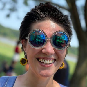 large Kansas Sunflower Wooden Earrings | State Flower Jewelry detail view by Cate's Concepts, LLC