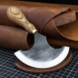 Large Leather Round Knife, 12.5 cm (4.9 inches) by Sharky Forged Steel Tools