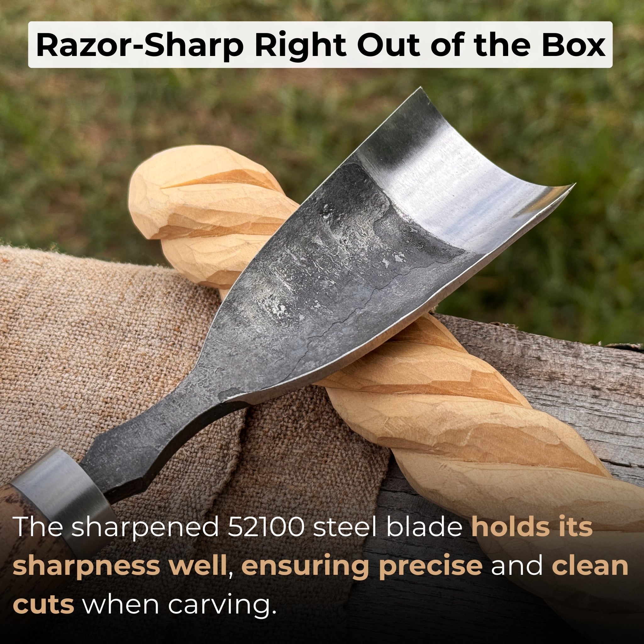 Large Straight Gouge (Rounded Chisel), 10 - 45 mm (0.4 - 1.8 inches) detail view by Sharky Forged Steel Tools