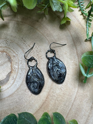 Larvikite Yoni Earrings detail view by Copper Ashes