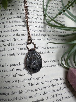 Larvikite Yoni Necklace detail view by Copper Ashes
