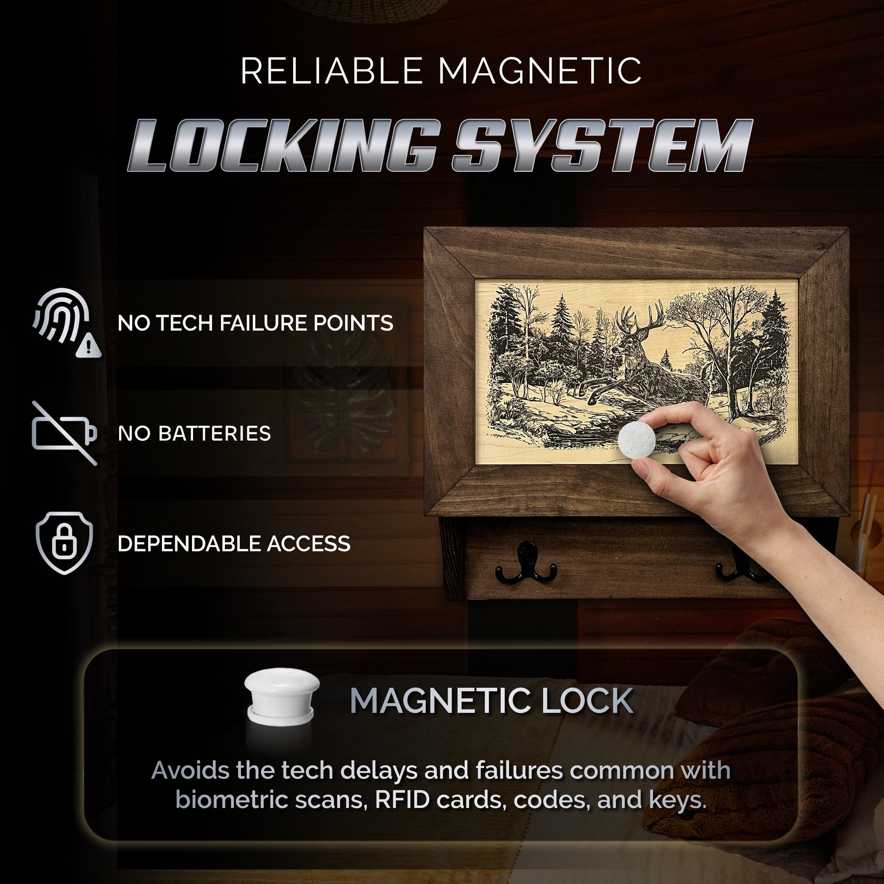 Leaping Deer Gun Concealment Furniture - Handcrafted Hidden Gun Storage Wall Decor - Hidden Safe Furniture with Magnetic Lock