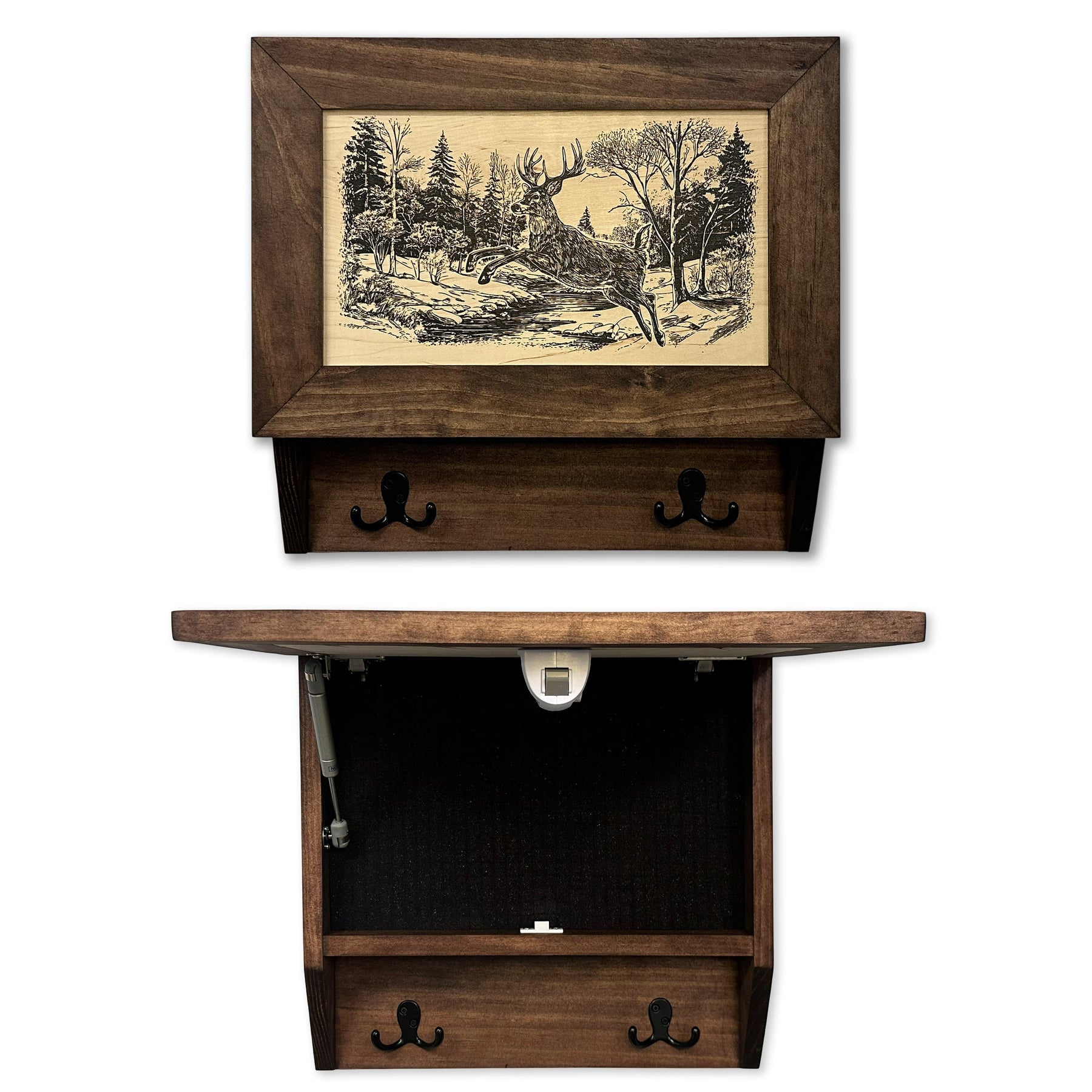 Leaping Deer Gun Concealment Furniture - Handcrafted Hidden Gun Storage Wall Decor - Hidden Safe Furniture with Magnetic Lock