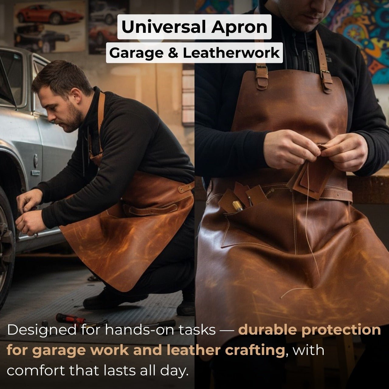 Leather Apron with Adjustable Straps and Pockets detail view by Sharky Forged Steel Tools