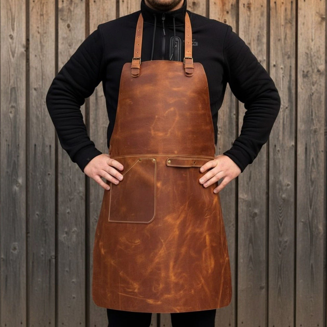 Leather Apron with Adjustable Straps and Pockets by Sharky Forged Steel Tools