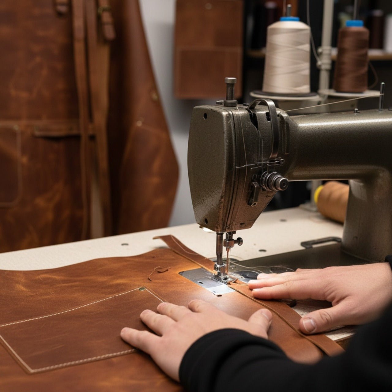 Leather Apron with Adjustable Straps and Pockets detail view by Sharky Forged Steel Tools