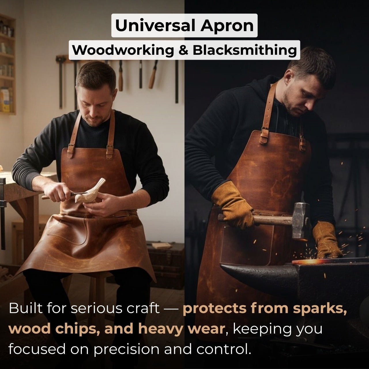 Leather Apron with Adjustable Straps and Pockets detail view by Sharky Forged Steel Tools