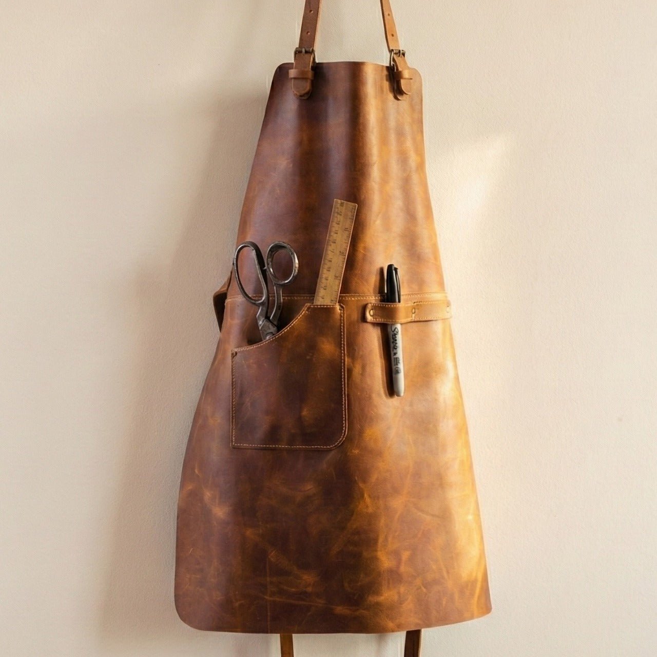 Leather Apron with Adjustable Straps and Pockets detail view by Sharky Forged Steel Tools