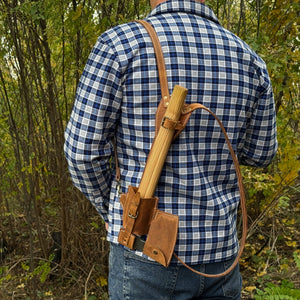 Leather Axe Case with Adjustable Shoulder Straps detail view by Sharky Forged Steel Tools
