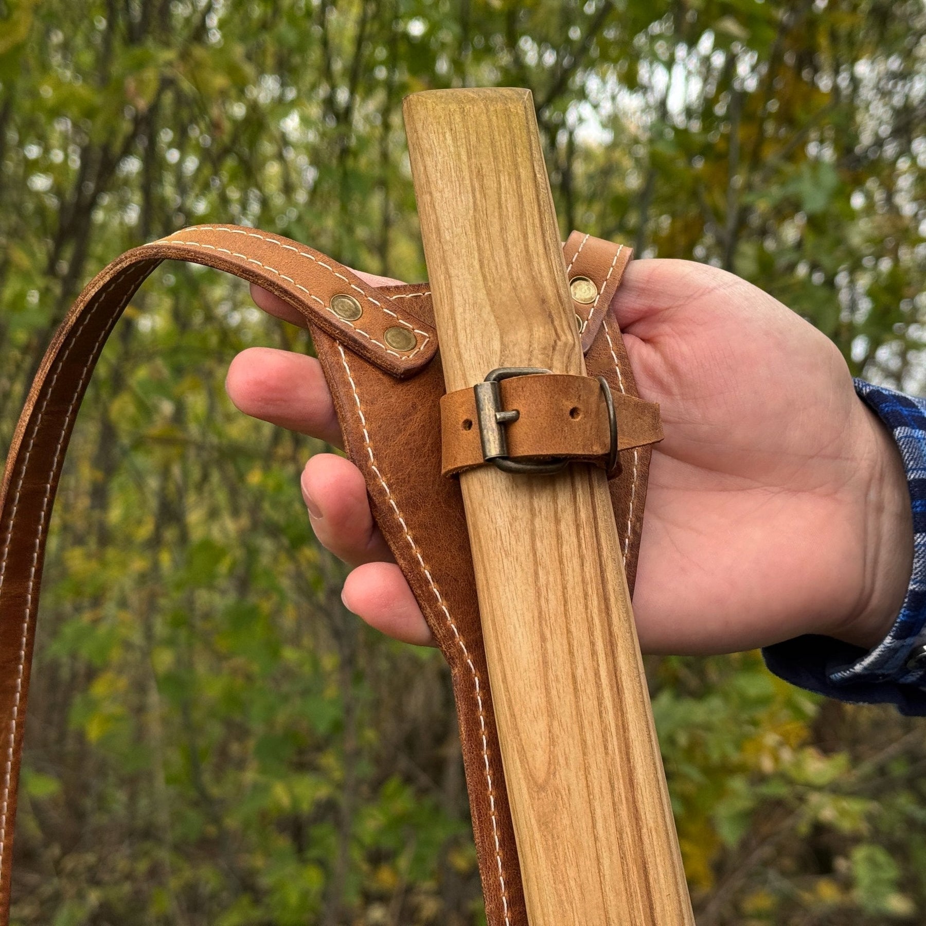 Leather Axe Case with Adjustable Shoulder Straps detail view by Sharky Forged Steel Tools
