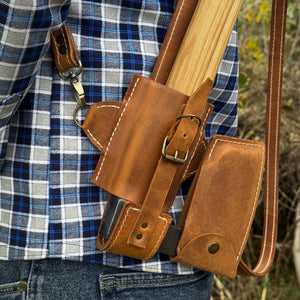 Leather Axe Case with Adjustable Shoulder Straps detail view by Sharky Forged Steel Tools