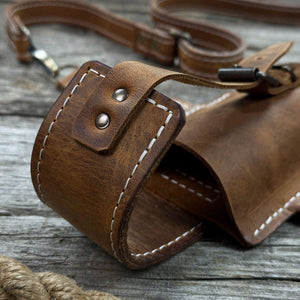 Leather Axe Case with Adjustable Straps detail view by Sharky Forged Steel Tools