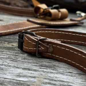 Leather Axe Case with Adjustable Straps detail view by Sharky Forged Steel Tools