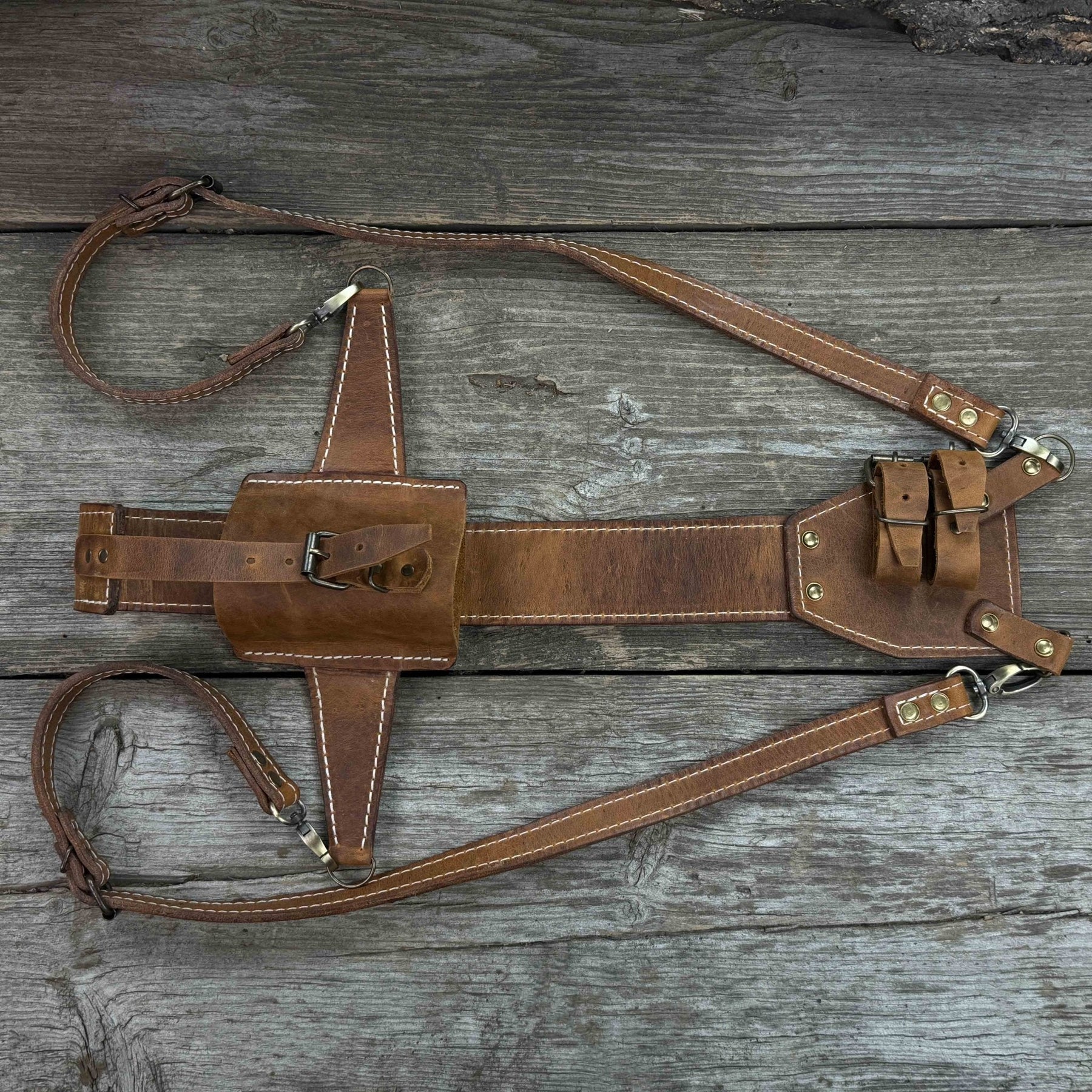 Leather Axe Case with Adjustable Straps detail view by Sharky Forged Steel Tools