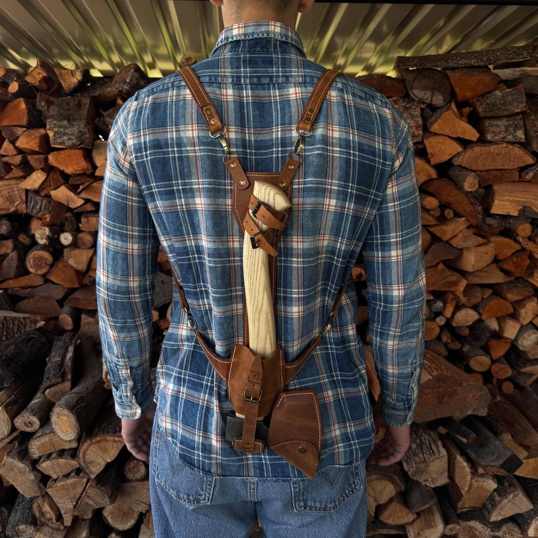 Leather Axe Case with Adjustable Straps by Sharky Forged Steel Tools