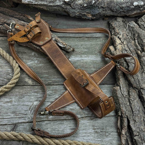 Leather Axe Case with Adjustable Straps detail view by Sharky Forged Steel Tools