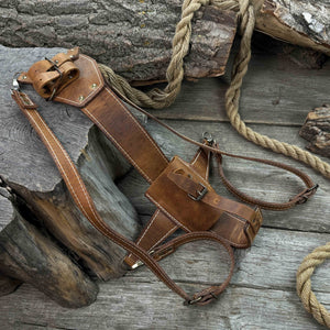 Leather Axe Case with Adjustable Straps detail view by Sharky Forged Steel Tools