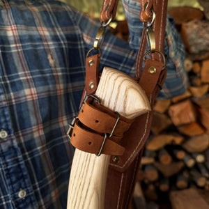 Leather Axe Case with Adjustable Straps detail view by Sharky Forged Steel Tools