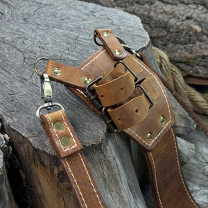Leather Axe Case with Adjustable Straps detail view by Sharky Forged Steel Tools