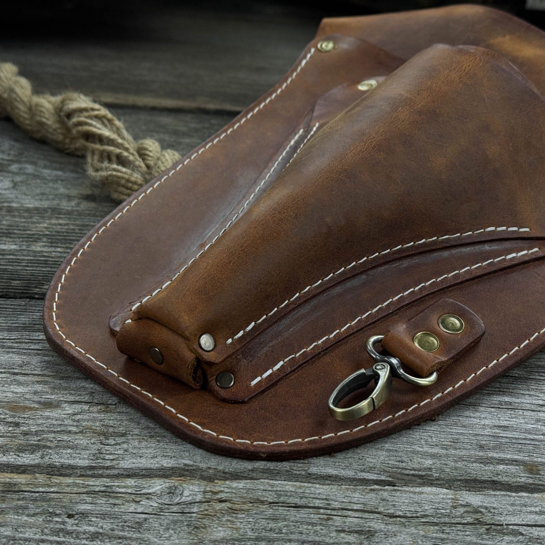 Leather Belt Tool Pouch detail view by Sharky Forged Steel Tools