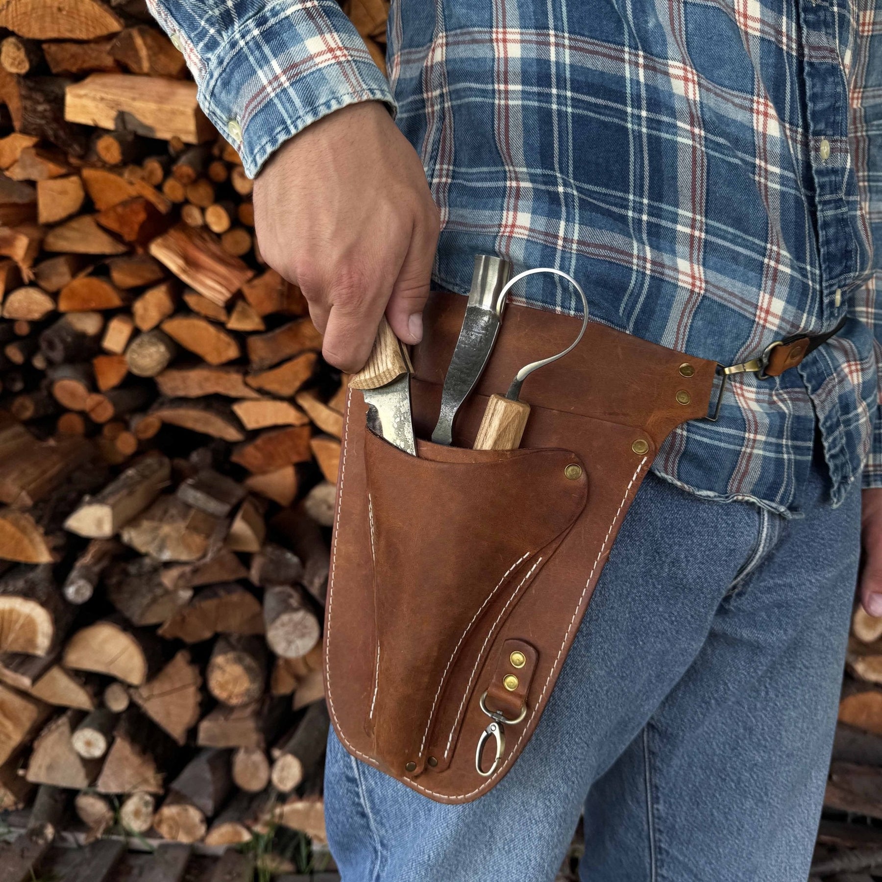 Leather Belt Tool Pouch detail view by Sharky Forged Steel Tools
